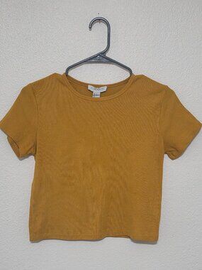 Forever 21 Mustard Yellow Ribbed Crop Top Size L Short Sleeve Basic Minimalist T